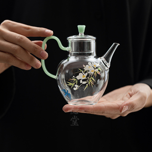 圭隐堂手工高透耐热玻璃茶壶家用绿茶泡茶壶仿宋手执壶小号单壶