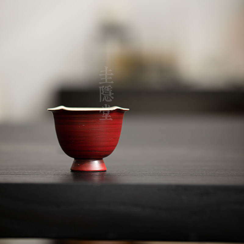 圭隐堂粉引山楂红手工葵口茶杯家用复古侘寂主人杯品茗杯个人单杯,餐饮具,茶杯,淘宝优惠券,粉丝福利购,淘宝优惠卷