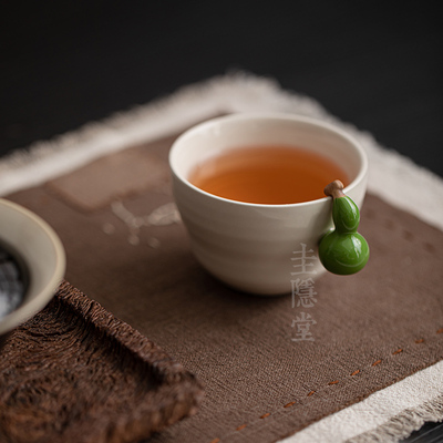 圭隐堂手工葫芦草木灰陶瓷功夫茶杯家用大号专用主人杯品茗杯单杯