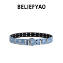 BELIEFYAO原创铆钉牛仔布腰带设计感小众配饰y2k朋克风皮带男女款