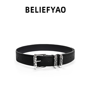 BELIEFYAO原创合金镂空雕花皮带设计感小众高街朋克潮流腰带男女