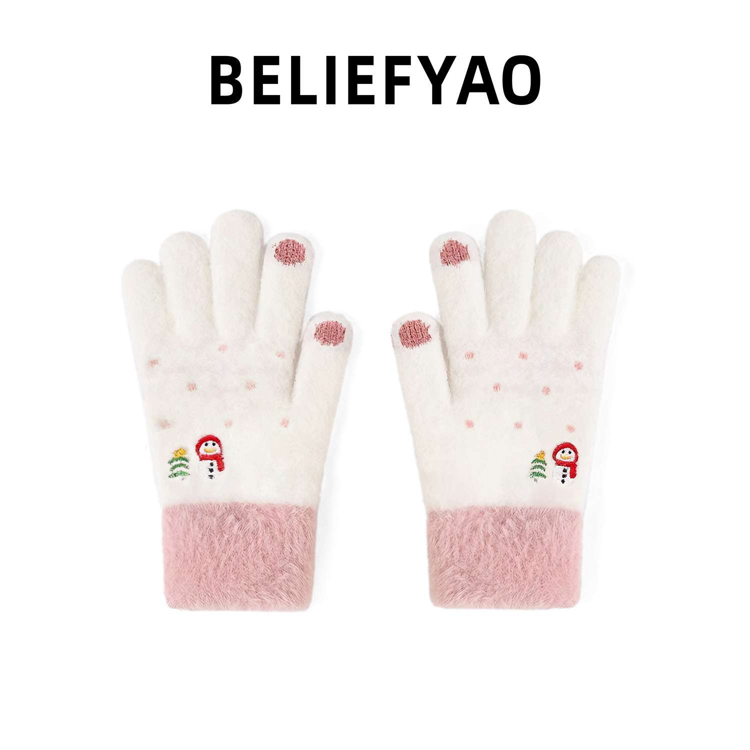 BELIEFYAO原创雪人毛绒针织手套