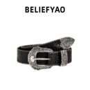 BELIEFYAO原创鳄鱼纹黑色腰带设计感小众美式 复古y2k风皮带男女款