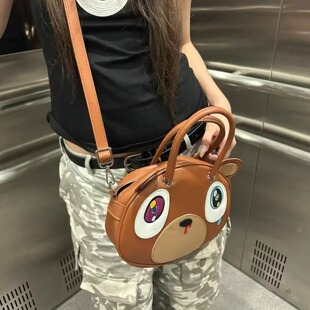 kanye辍学熊专辑周边侃爷韦斯特创意可爱甜酷风动物包包斜挎包潮