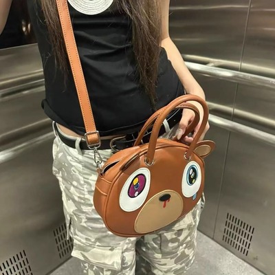 kanye辍学熊专辑周边侃爷韦斯特创意可爱甜酷风动物包包斜挎包潮