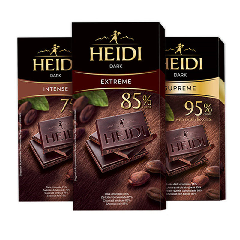 罗马尼亚进口heidi赫蒂特浓85%黑巧80gx5盒黑巧克力零食送礼