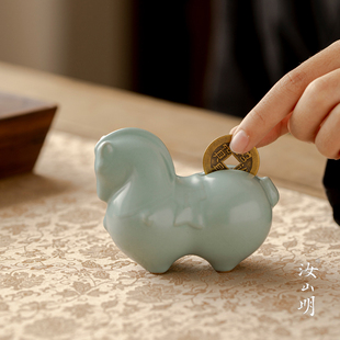 汝山明汝瓷有钱马马上有财汝窑生肖马招财创意摆件非遗大师新年礼