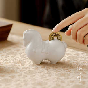 汝山明汝瓷有钱马 马上有财招财茶宠 汝窑开片生肖马新年礼物摆件
