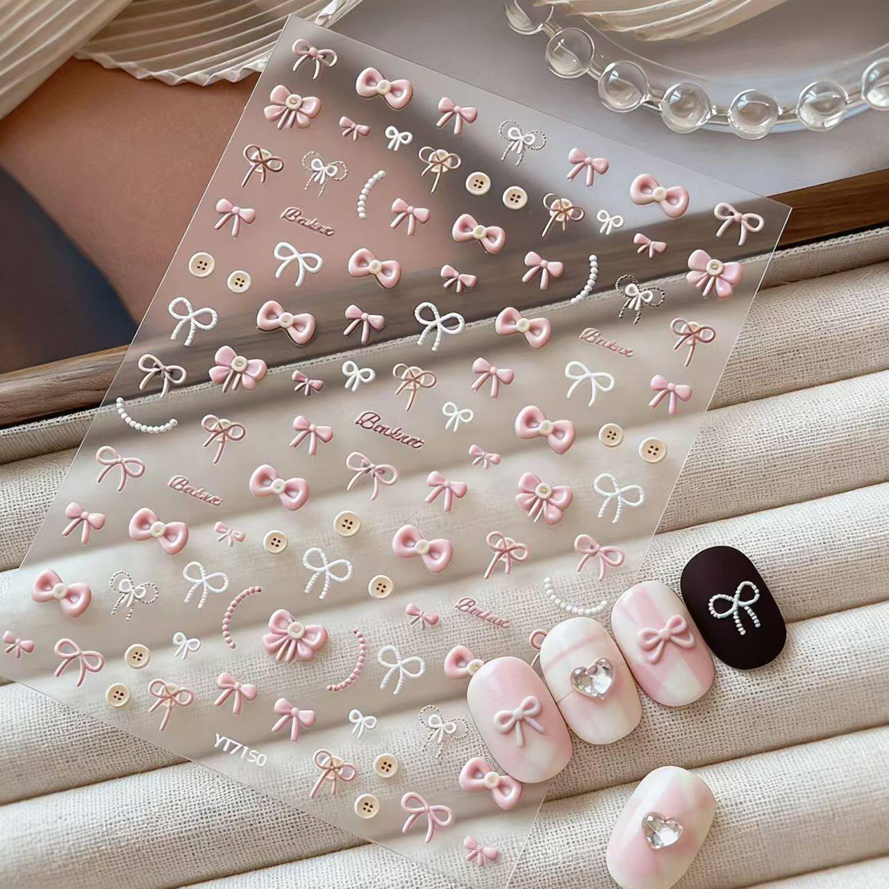 粉色纽扣蝴蝶结美甲贴纸可爱指甲装饰贴手机壳手账ipad相机饰品