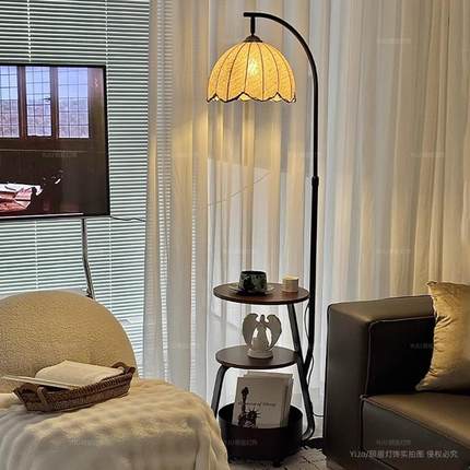 落地灯中古风法式复古客厅沙发旁高级感氛围灯卧室床头置物架灯具