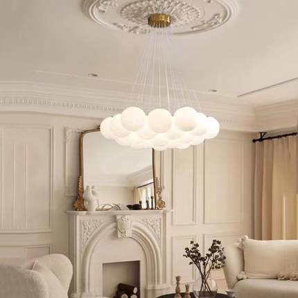 法式轻奢奶油风客厅玻璃星球灯具北欧设计师个性餐厅卧室气球吊灯