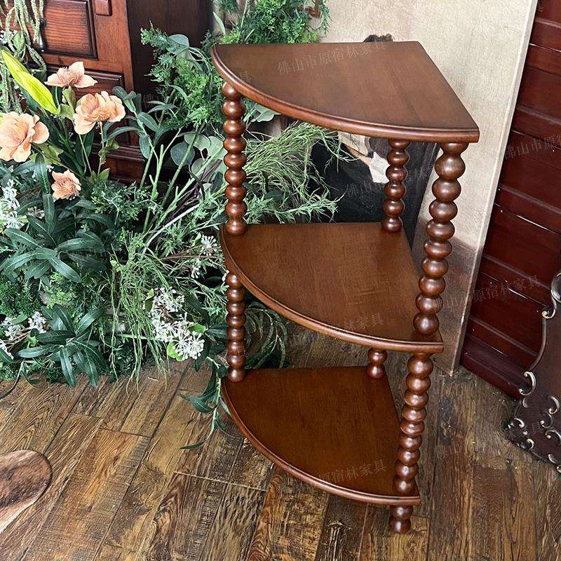 糖葫芦边几复古实木多层置物架木质小边几三角角落架子家用中古