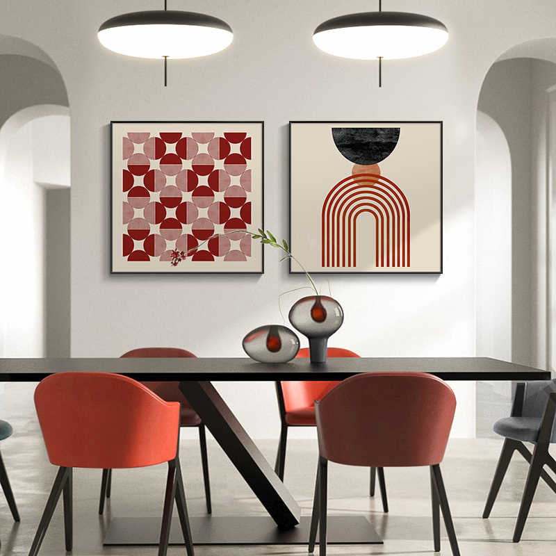 现代艺术餐厅装饰画几何抽象正方形简约餐桌背景墙民宿客厅挂画图片