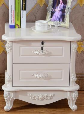 复古床头柜欧式带锁子白色简约卧室烤漆白床边柜储物柜收纳柜