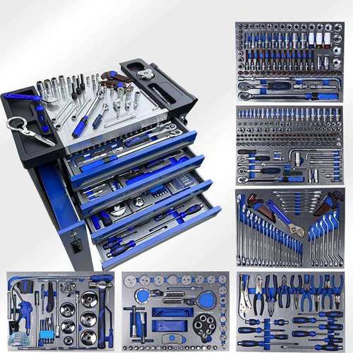 424件工具组合套装7抽带侧抽工具车手动机修汽修工具柜可移动手推