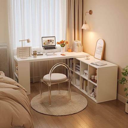 学生多功能实木转角书桌卧室房间床边电脑桌l型书桌书柜一体