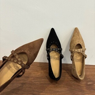 女鞋 美拉德复古通勤单鞋 法式 交叉带内增高晚晚风低跟鞋 2025年新款