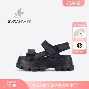 沙滩鞋 Swan 新款 女 Party2024年夏季 厚底增高魔术贴休闲运动凉拖鞋