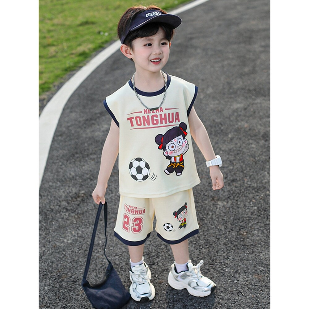 全棉纯棉哪吒衣服男童运动套装夏季2026新款儿童背心两件套男孩夏