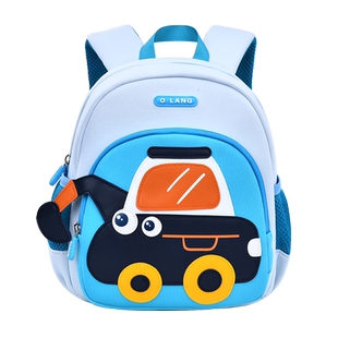 幼儿园书包男童3岁小班蓝色挖土机可爱卡通轻便旅游5岁中大班背包