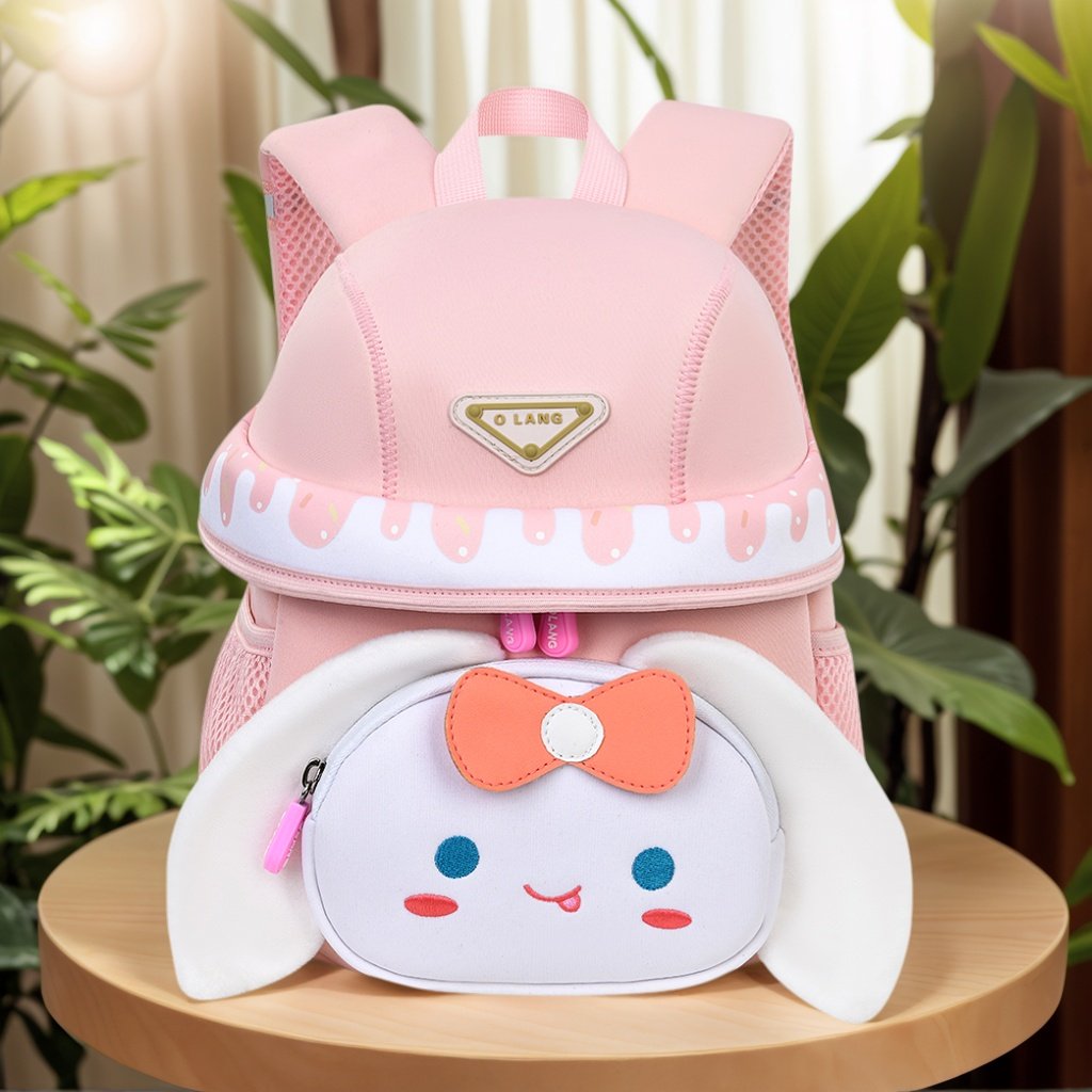幼儿园女童书包小班小白兔垂耳兔粉色背包可爱户外萌宝礼物包包
