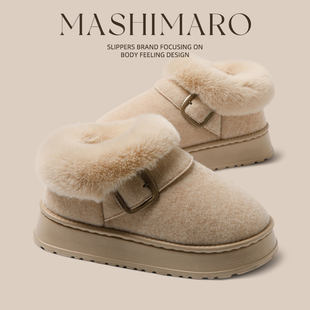 流氓兔厚底棉鞋女冬季家居家用防滑保暖月子加绒包跟棉拖鞋男冬天