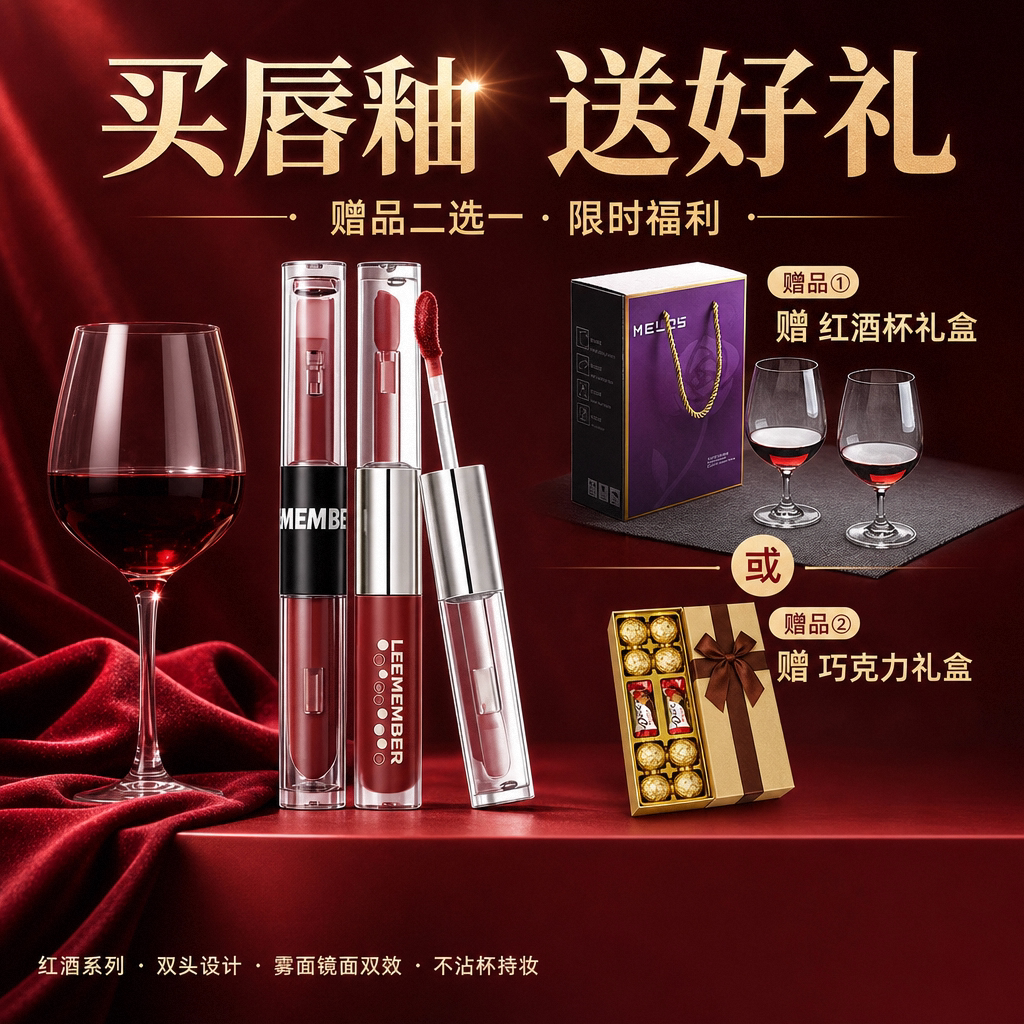 leemember/荔萌红酒系列双头唇釉哑光唇泥水润唇彩水光唇蜜口红