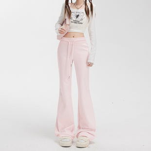 弄格粉红色卫裤女2025年新款春季微喇叭裤子显瘦运动休闲瑜伽裤