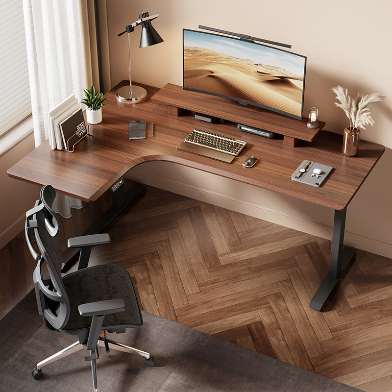 名造转角桌胡桃色书桌双人工作台办公桌l型拐角电脑桌电动升降桌,住宅家具,电动升降桌,淘宝优惠券,粉丝福利购,淘宝优惠卷