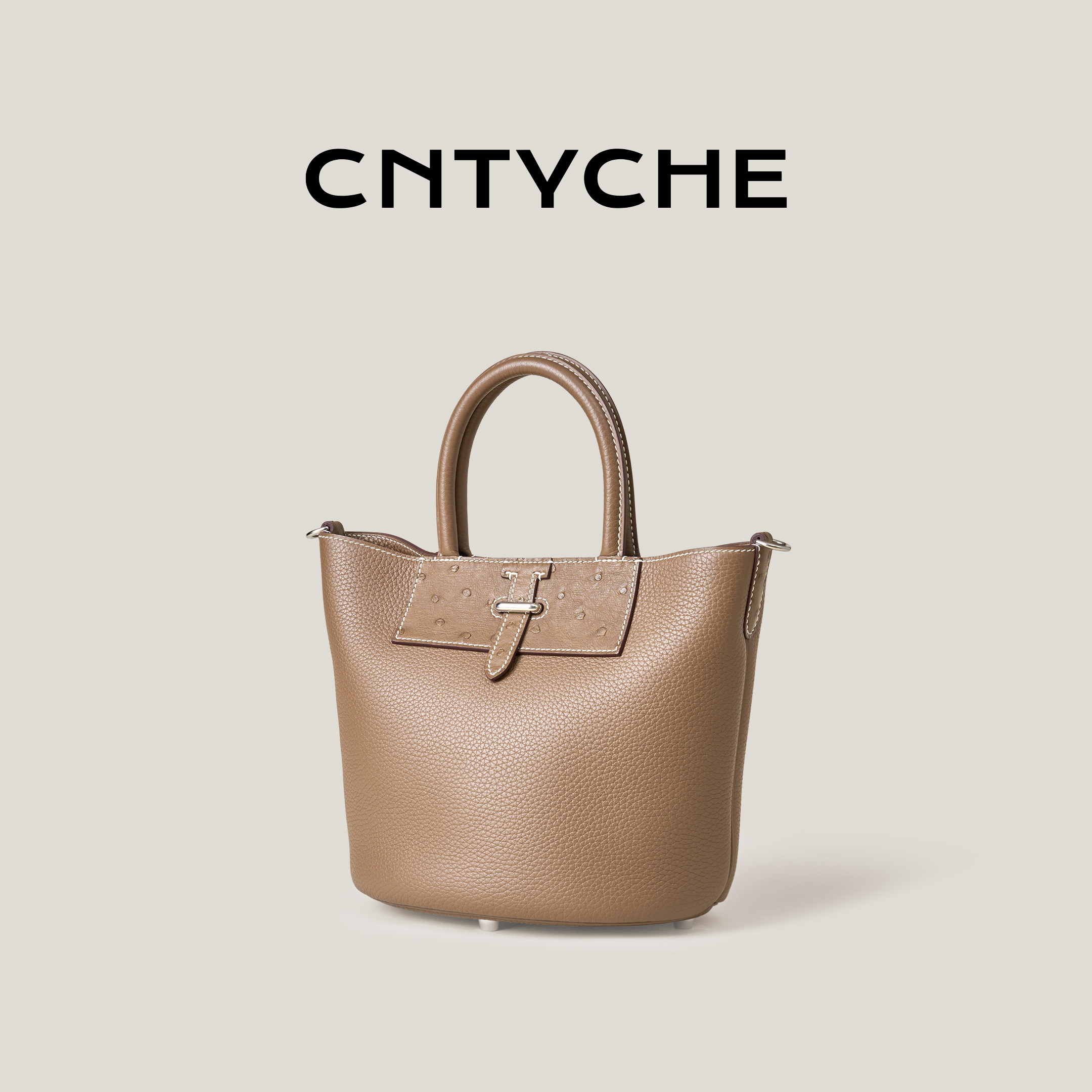 CNTYCHE/堤喀2026新款菜篮子包TC牛皮拼鸵鸟皮大容量水桶包手提包,箱包皮具/热销女包/男包,水桶包,淘宝优惠券,粉丝福利购,淘宝优惠卷