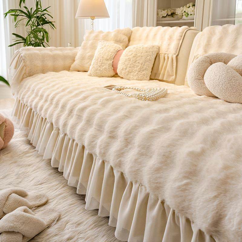 2026新款高级感裙边兔毛绒沙发垫秋冬奶油风坐垫防滑套罩冬季盖布,居家布艺,沙发套,淘宝优惠券,粉丝福利购,淘宝优惠卷