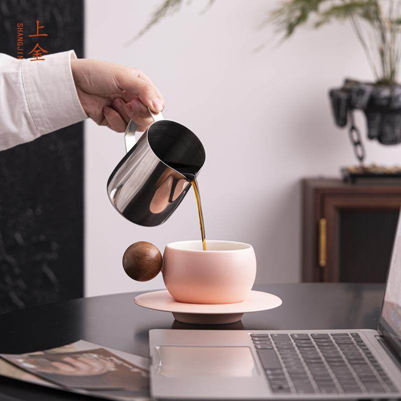 上金 少女风陶瓷咖啡杯子高档送礼精致杯碟套装渐变ins风咖啡杯子,餐饮具,咖啡杯,淘宝优惠券,粉丝福利购,淘宝优惠卷