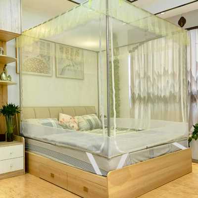 新款蚊帐拉链坐床式全框蒙古包不锈钢 U型方顶防尘三开门宝宝防摔