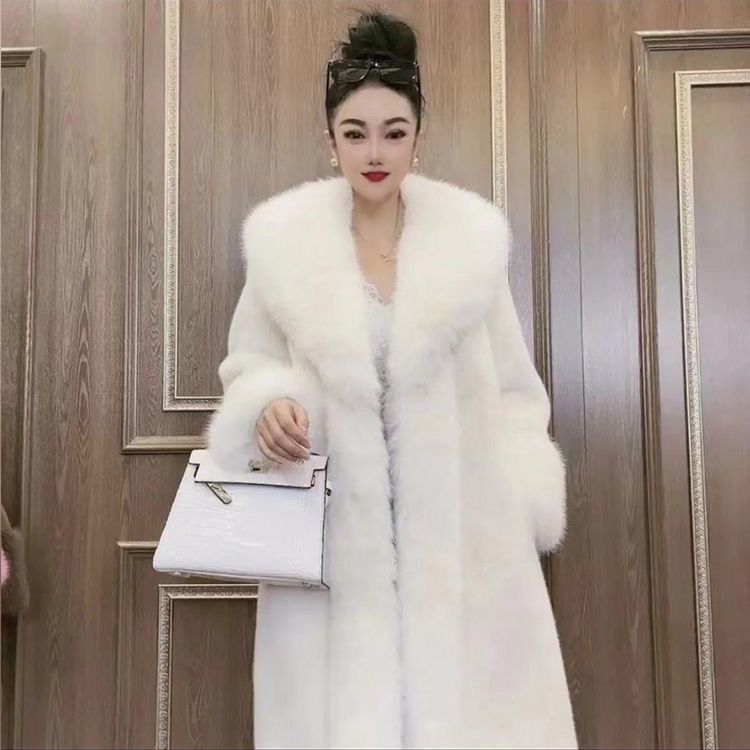 秋冬海宁皮草女装仿水貂皮女士大衣显瘦长款仿金貂绒外套大码新款