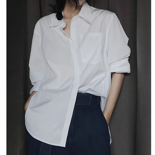 法式白色叠穿长袖衬衫外套女早春新款高级感宽松bf慵懒风休闲上衣
