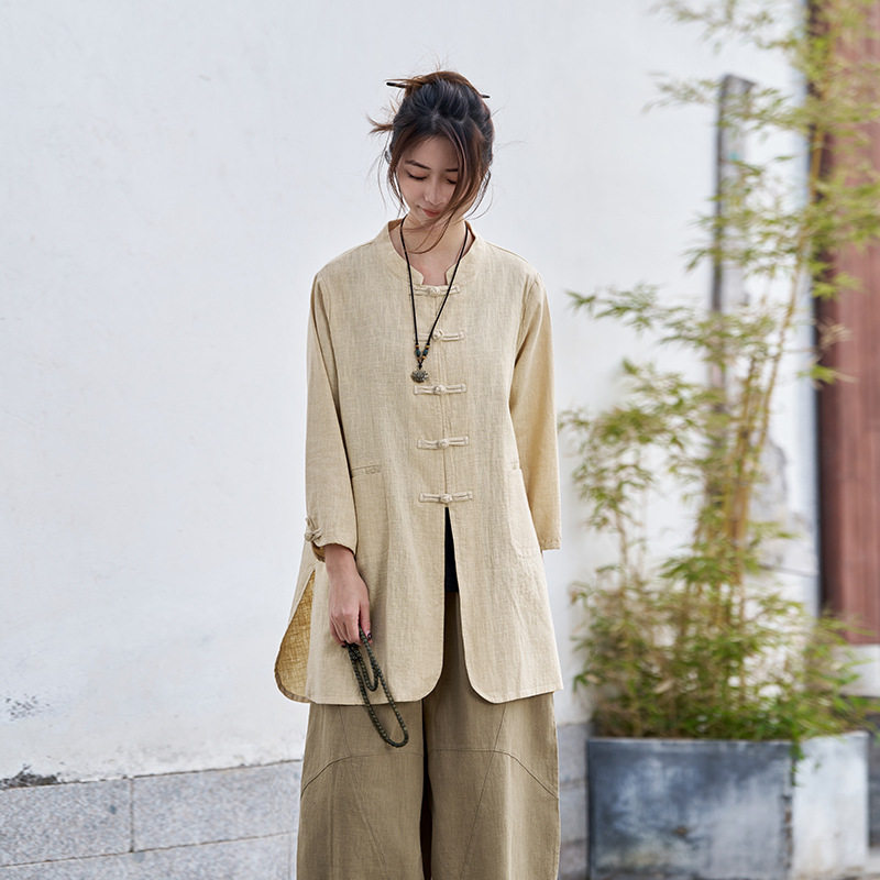 26春季新款中式棉麻风衣宽松显瘦国风女上衣复古禅意茶服开衫外套