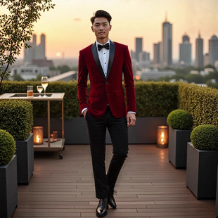 2026歌手演出服男士绒面主持人西装晚会礼服套装青年舞台表演拍照