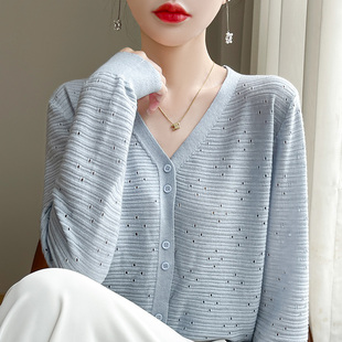 开衫 基础款 针织衫 早秋新款 外搭上衣宽松显瘦针织毛衣外套 V领薄款