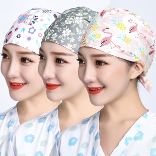 全棉手术帽女夏季口腔医生护士男薄系带麻醉科印花透气手术室帽子