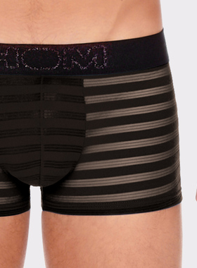 法国HOM男士镂空条纹蕾丝性感低腰无痕半透明平角内裤男生四角裤