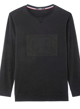 法国HOM纯棉长袖T恤男黑色春秋款圆领休闲上衣内搭打底衫男正品