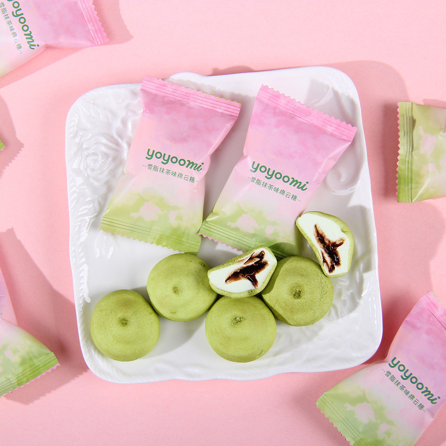 新西兰yoyoomi有有米雪脂抹茶味棉云糖夹心棉花糖结婚喜糖婚礼糖