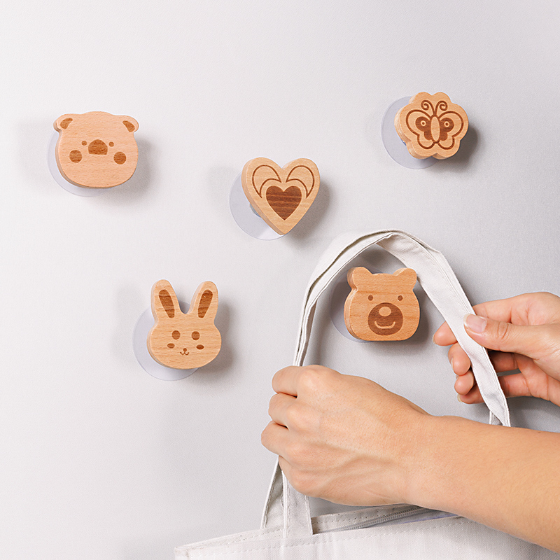 免打孔榉木挂衣钩萌宠创意
