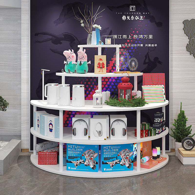 中岛展示柜圆形展柜包包鞋化妆品礼品母婴用品展示柜木质展示货架