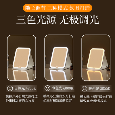 化妆镜带灯led可携式折叠台式桌面可立学生宿舍家用镜子智能美妆