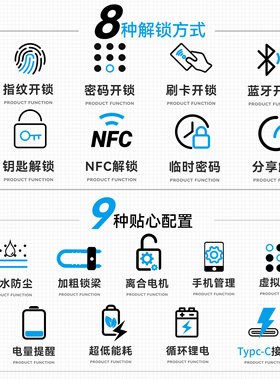 密码锁u型锁玻璃门指纹锁双开门商铺店面U形插锁电子挂锁智能门锁