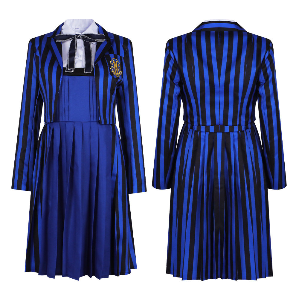 亚当斯一家cos服女主Wednesday星期三蓝色校服cosplay舞台表演服