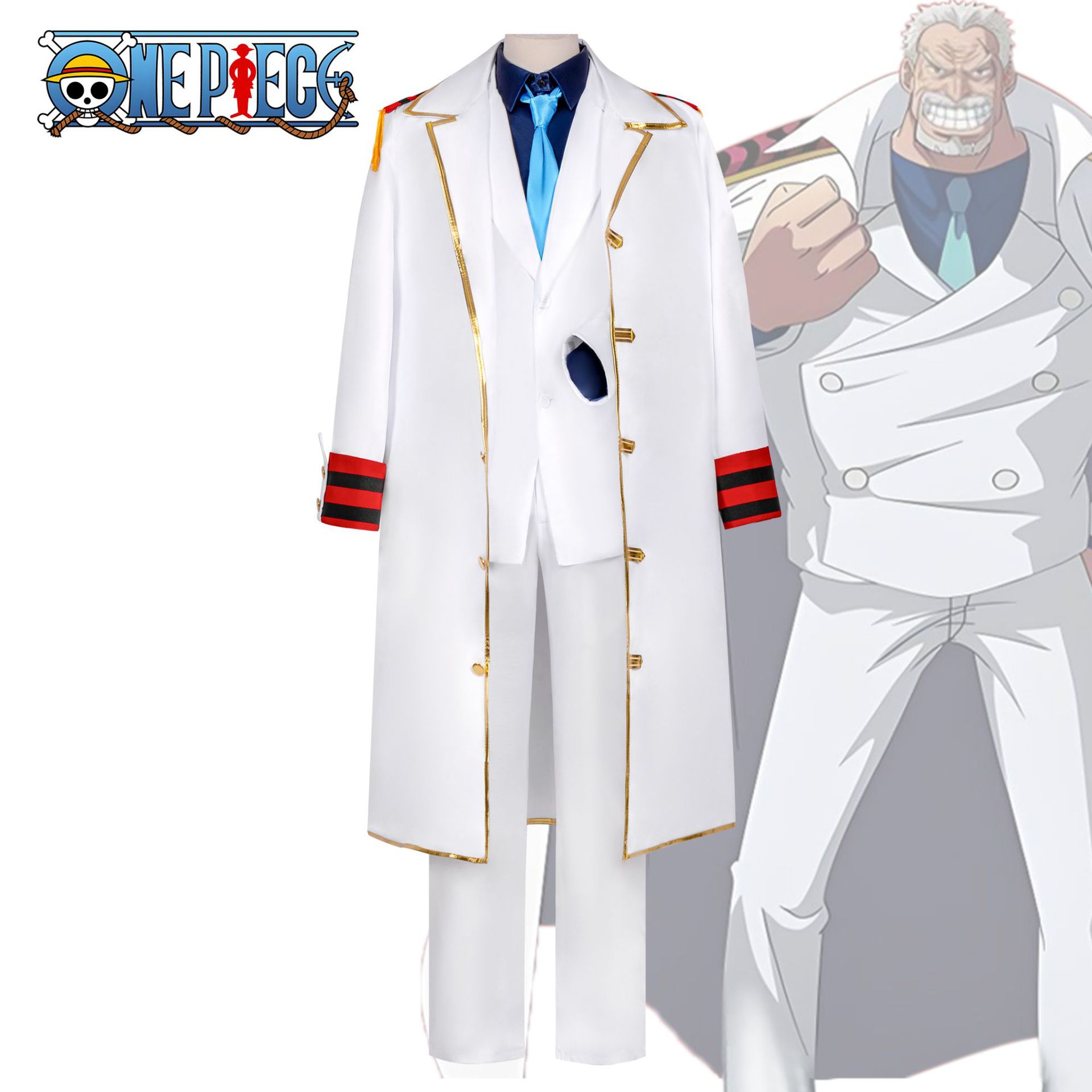 新款海贼王衣服卡普中将路飞爷爷披风全套cosplay动漫服装