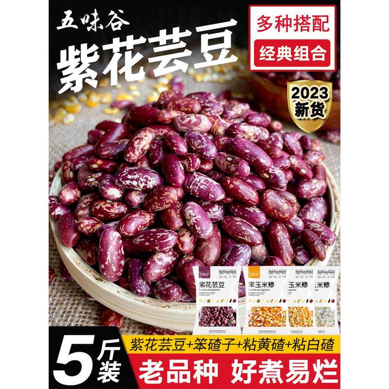 东北紫花芸豆23年新货农家熬煮大碴粥饭豆五谷杂粮特产新鲜红腰豆