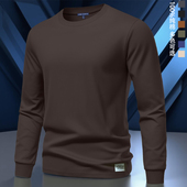 纯棉长袖 圆领卫衣男上衣 重磅复古美式 t恤男春秋季 纯色白色打底衫